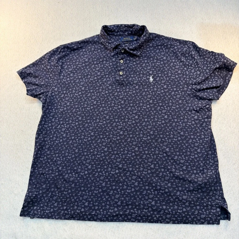 Polo Ralph Lauren Polo Shirt Mens XL Navy Floral Print Custom Slim Fit Golf